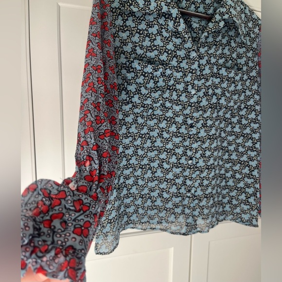 AEFFE SPA women’s button down shirt/ blouse size 6 blue leaf print - Picture 3 of 8
